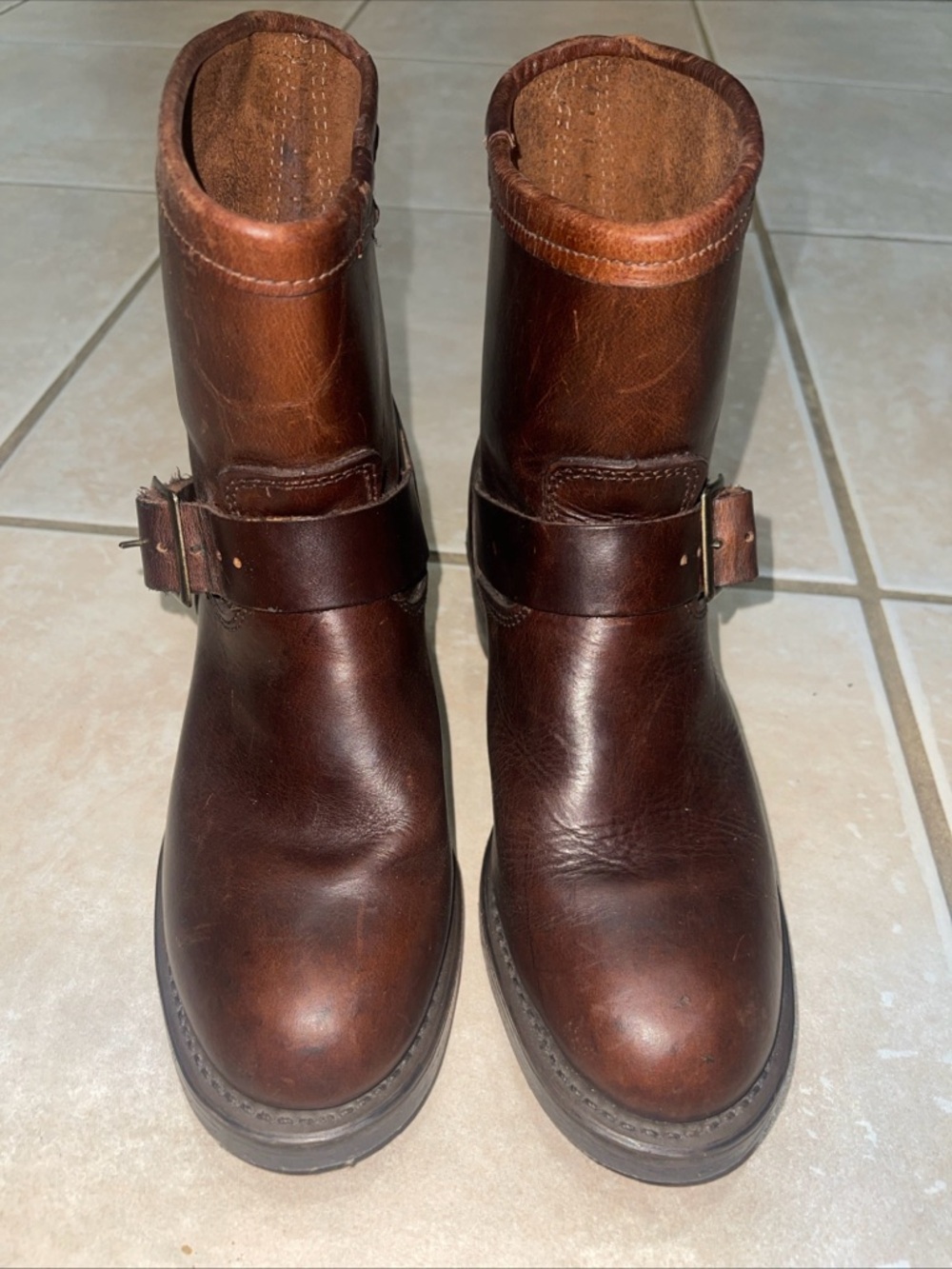 DURANGO Brown Leather Harness oil resistant Sole Motorcycle Western Boots SZ 6